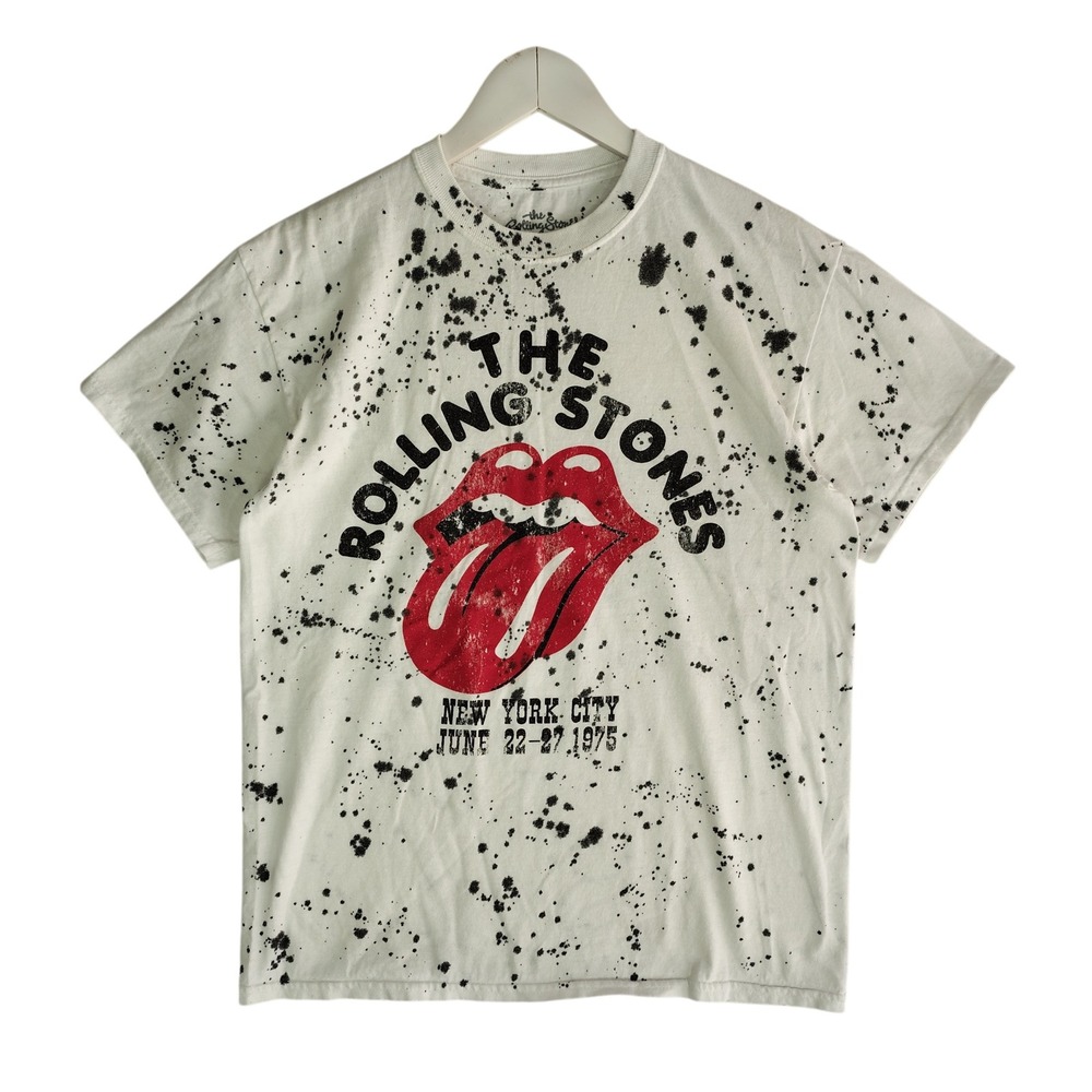 The Rolling Stones NYC 1975 Graphic T-Shirt White Splatter Mens Medium M Cotton